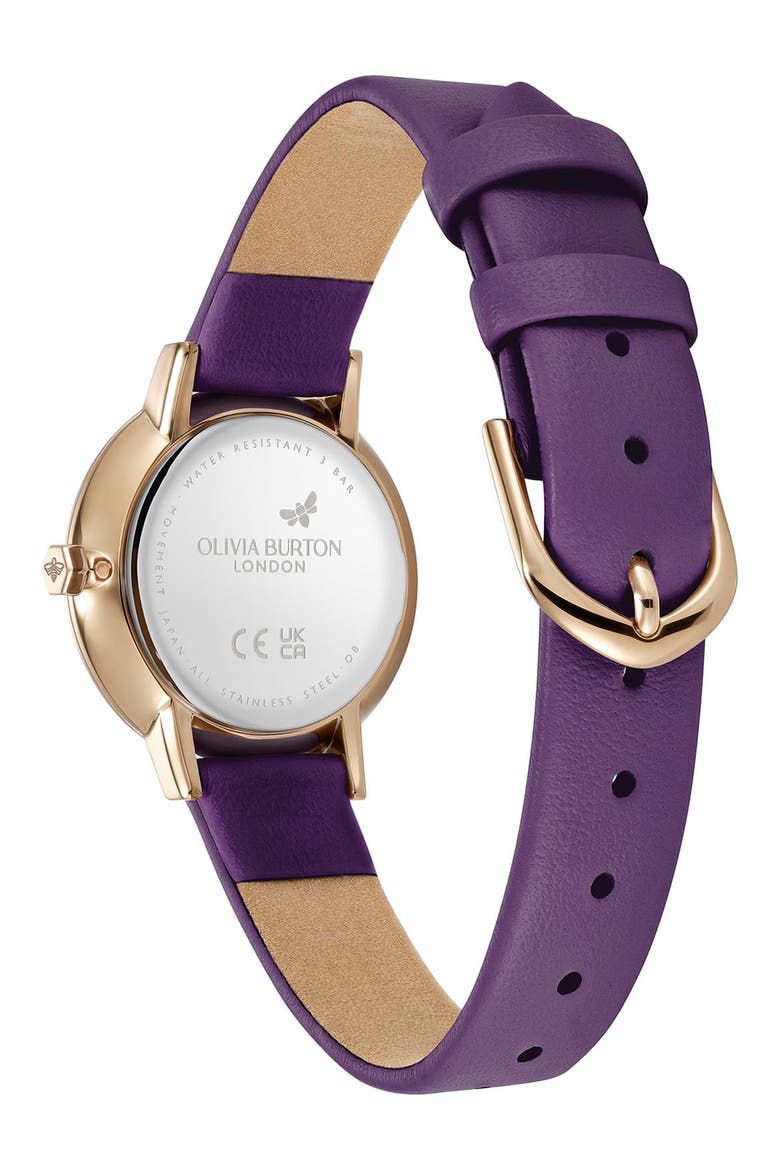 Autumn Floral Leather Strap Watch, 28mm, Alternate, color, PURPLE