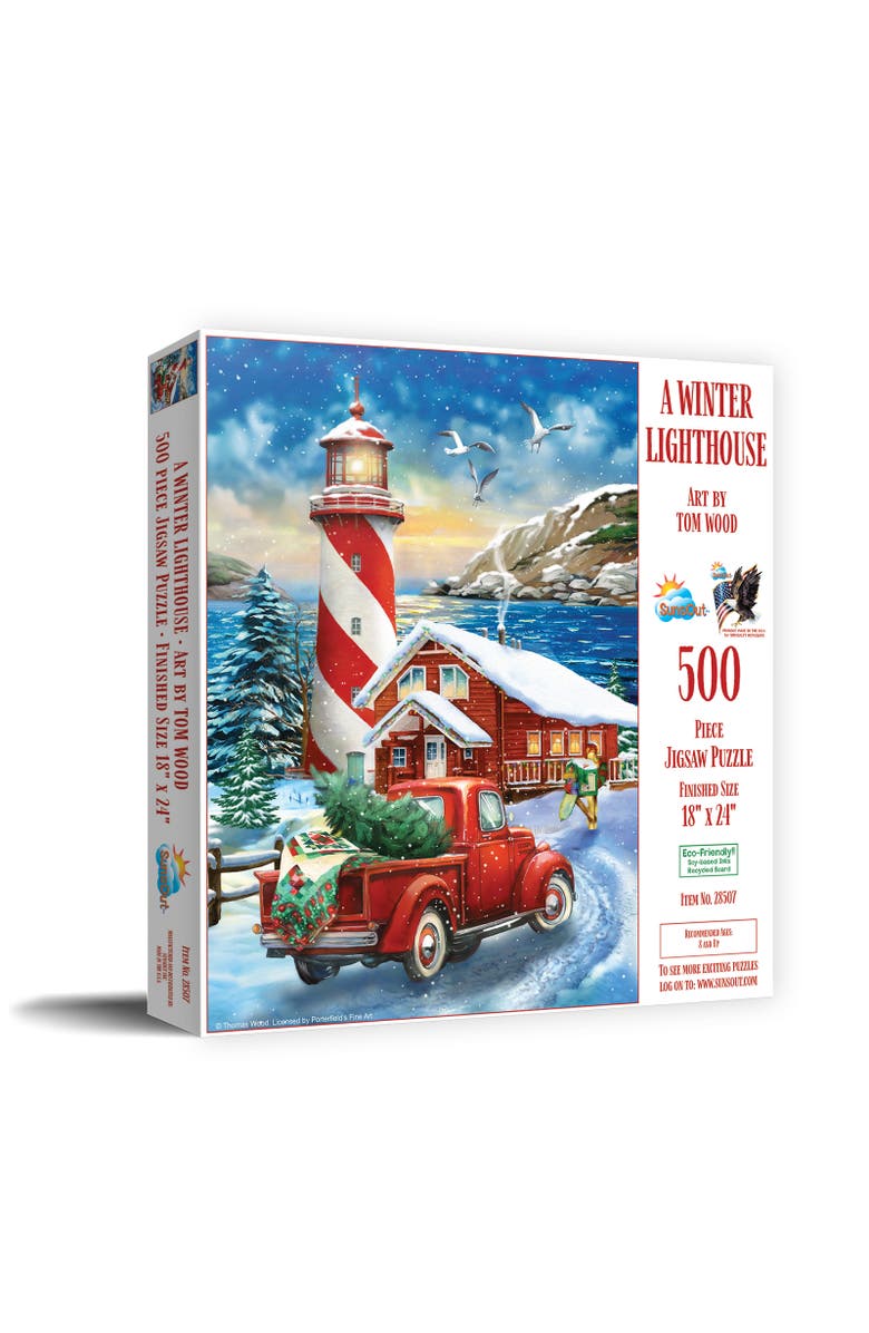 Sunsout A Winter Lighthouse 500 piece Jigsaw Puzzle for Adults, Main, color, Multicolor