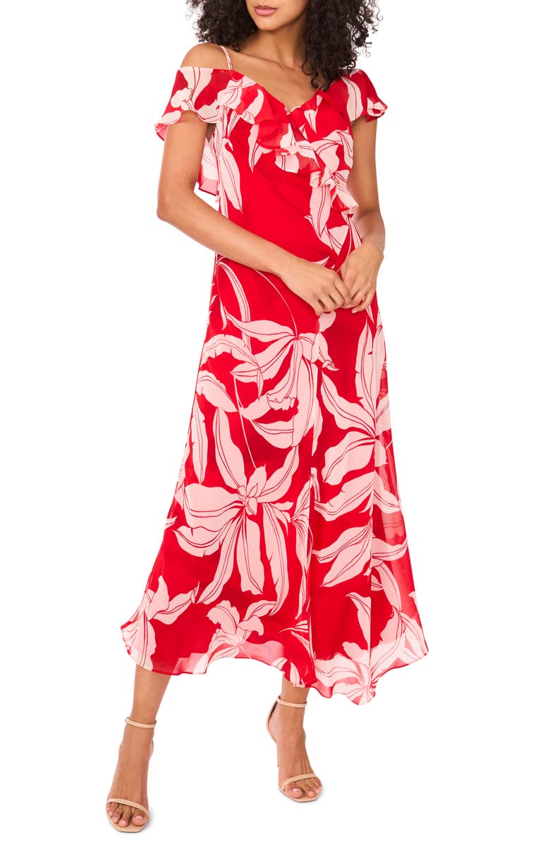 Parker The Bridget Floral Print Ruffle Dress, Main, color, Ibiza Red