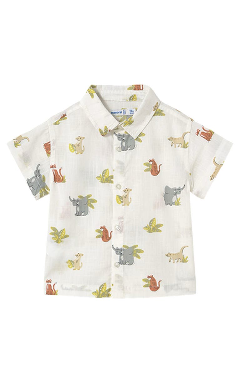 Mayoral Jungle Short Sleeve Buttondown Shirt, Main, color, Natural