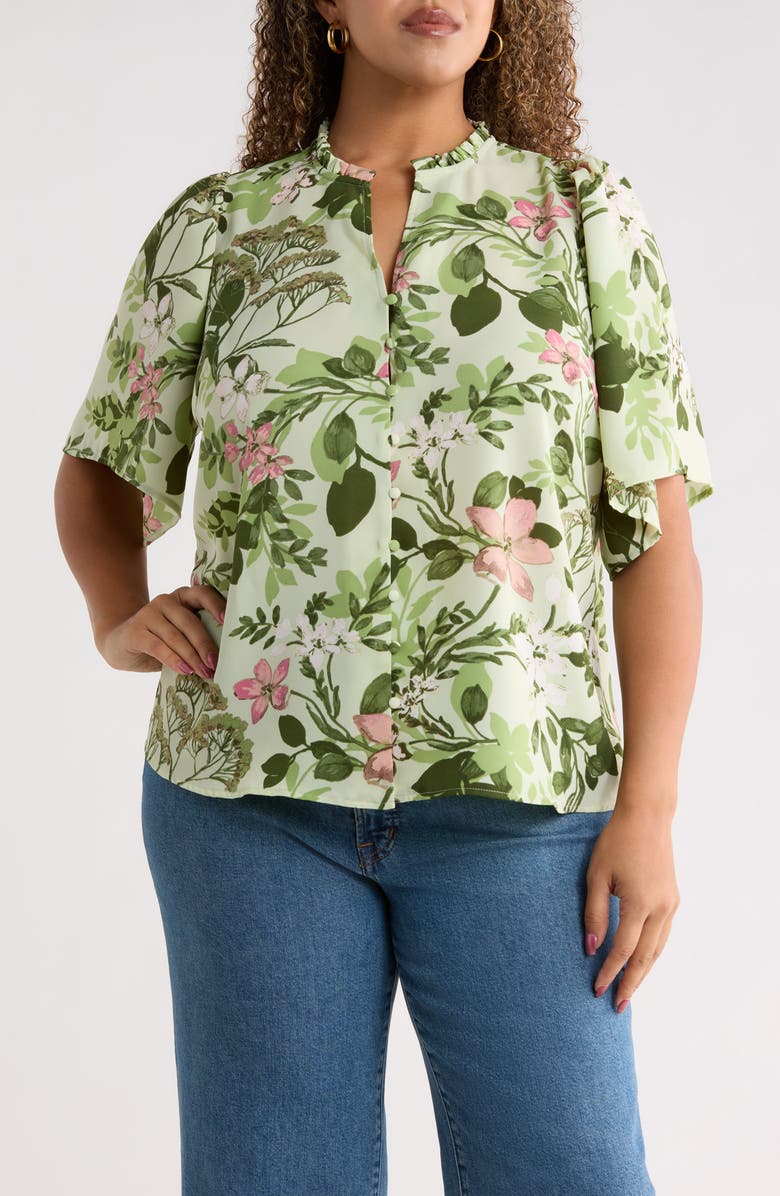 SUGARLIPS Zane Floral Bryn Button Up Top, Main, color, Green/ Pink Multi