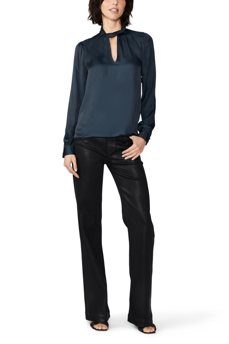 Ceres Twist Neck Cutout Satin Blouse, Alternate, color, NAVY
