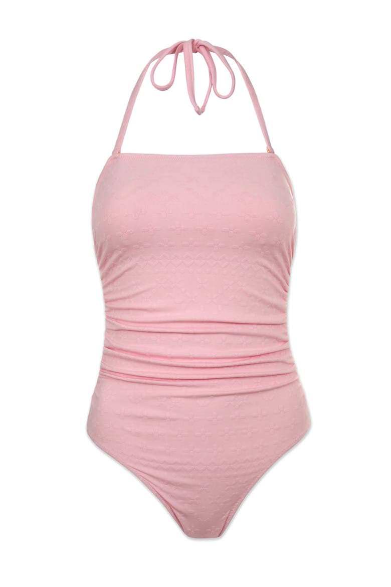 Classic Bandeau One-Piece, Alternate, color, Jacquard Textured Shell Pink