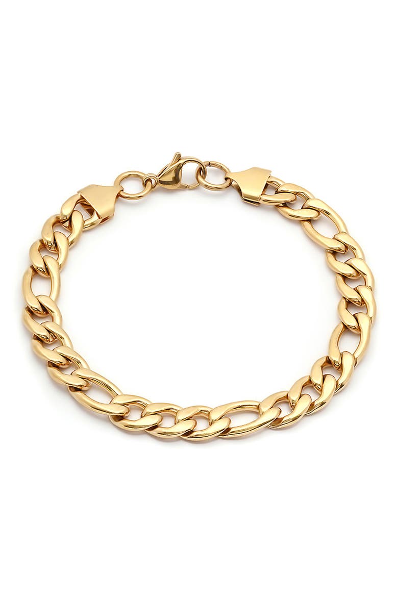 Men's 18K Gold Plated Stainless Steel Figaro Chain Bracelet, Main, color, GOLD
