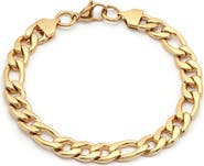 HMY JEWELRY Men's 18K Gold Plated Stainless Steel Figaro Chain Bracelet