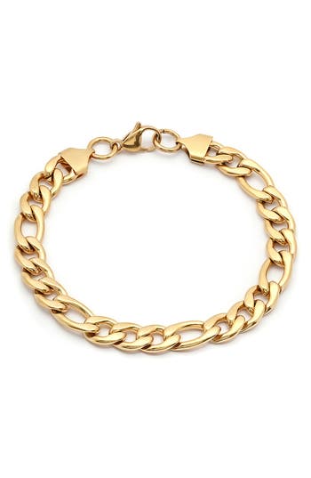 Hmy Jewelry 18k Gold Plated Stainless Steel Figaro Chain Bracelet In Gold