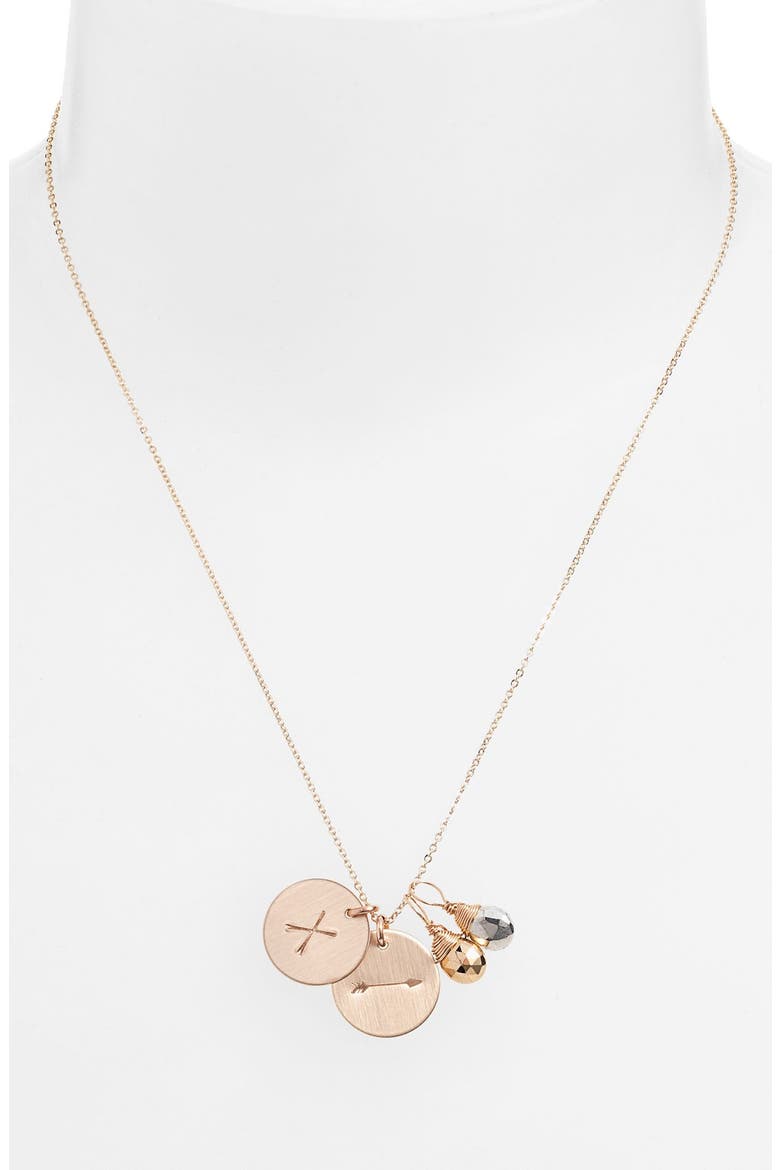 Pyrite Initial & Arrow 14k-Gold Fill Disc Necklace, Alternate, color, GOLD PYRITE/ SILVER PYRITE X