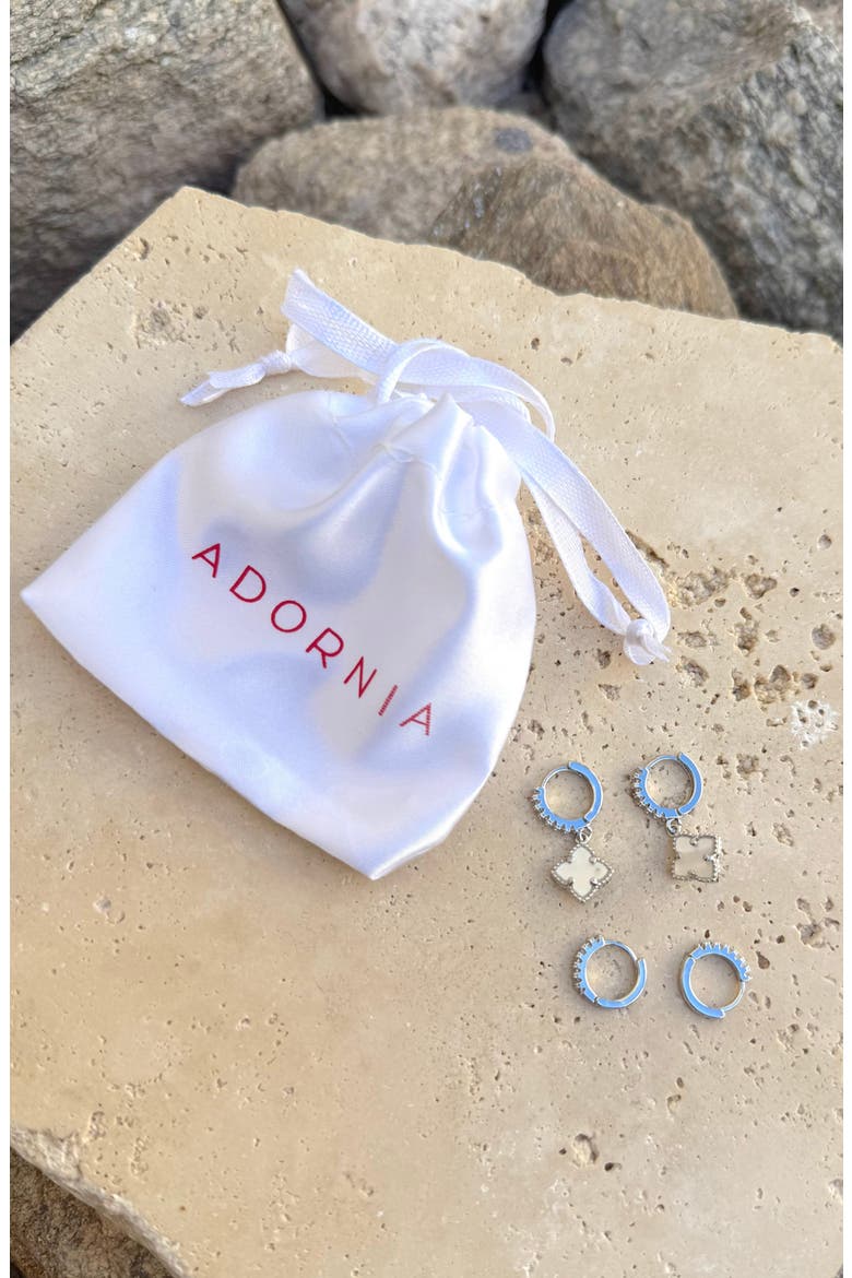 Set of 2 Clover of Hoop Earrings, Alternate, color, SILVER