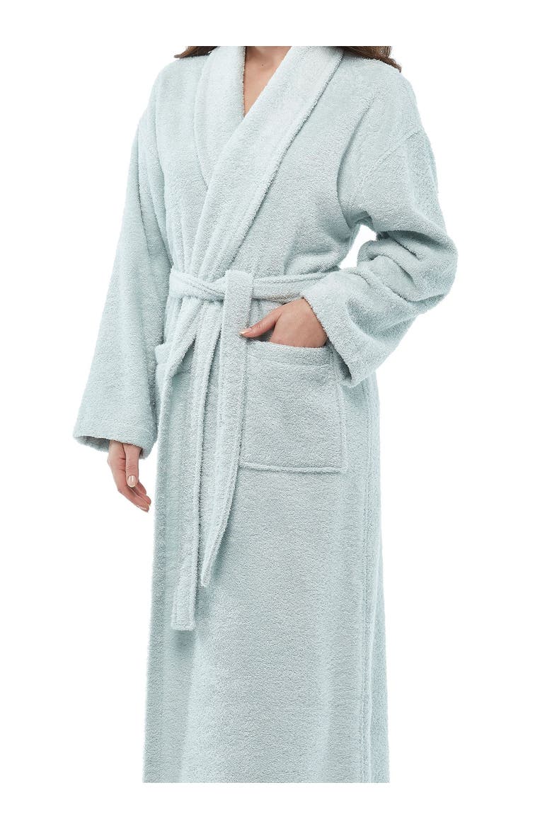Womens Classic Shawl Collar Ankle Length Terry Bathrobe, Alternate, color, Seafoam