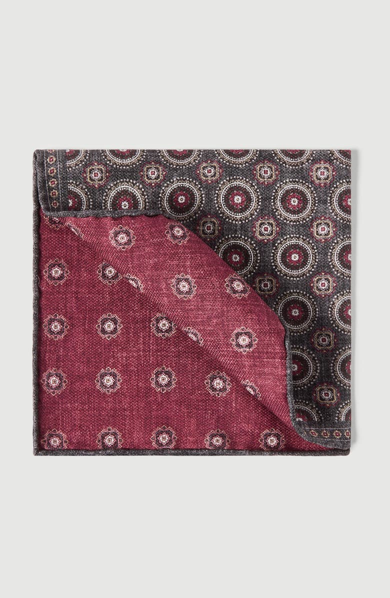 Brunello Cucinelli Silk pocket square with medallion design, Main, color, Anthracite