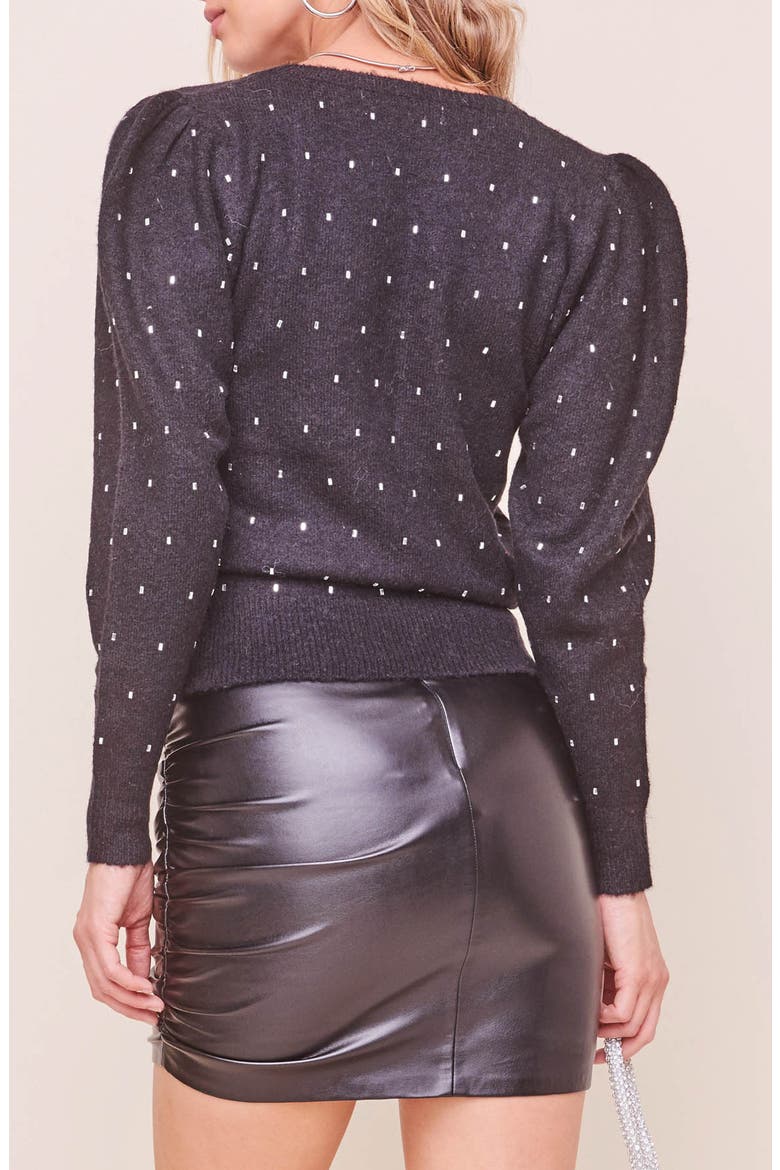Abigail Puff Sleeve Embellished Sweater, Alternate, color, BLACK JEWEL