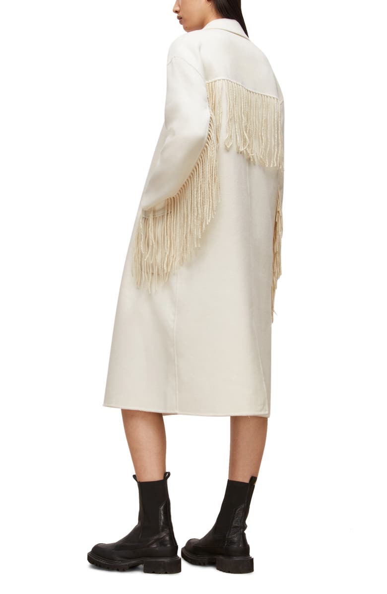 AllSaints Freya Fringed Double Breasted Wool Blend Coat, Alternate, color,