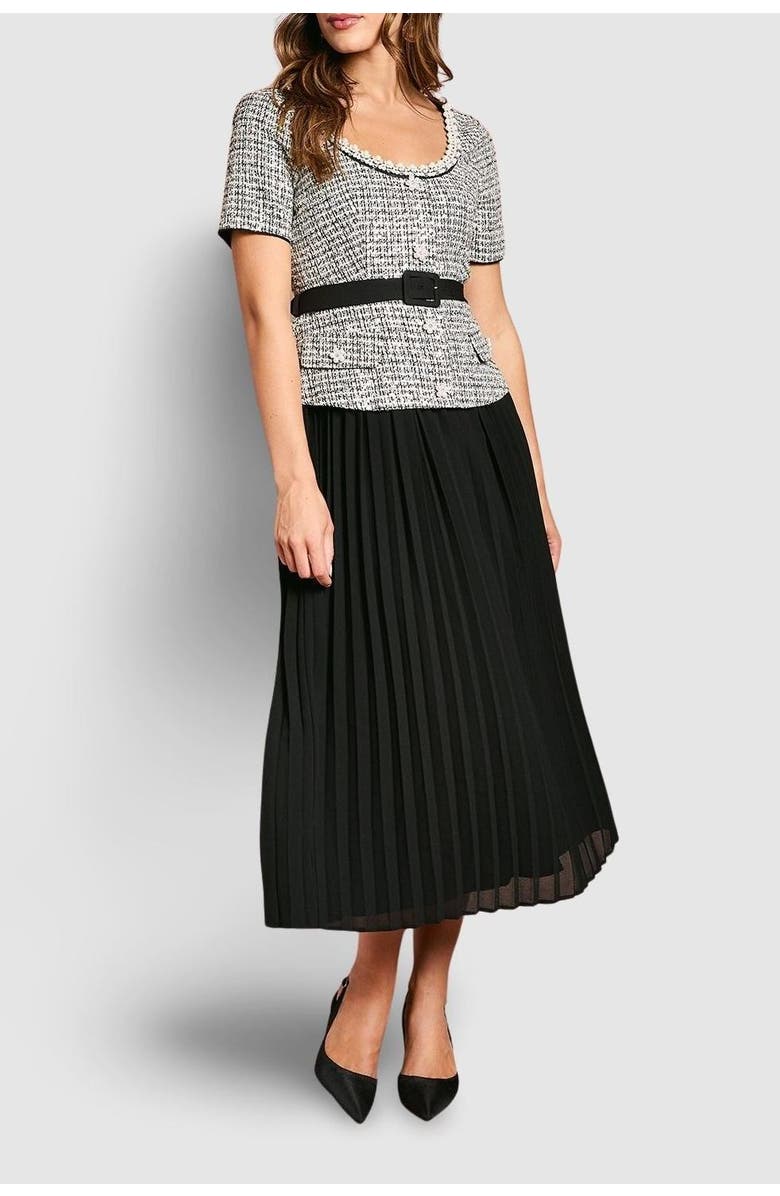 Coast Tweed Bodice Pleated Skirt Dress, Alternate, color, Mono