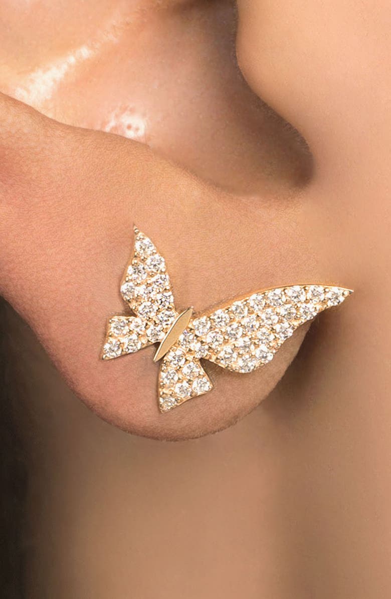 LANA Mini Butterfly Pavé Diamond Stud Earrings, Alternate, color, 
