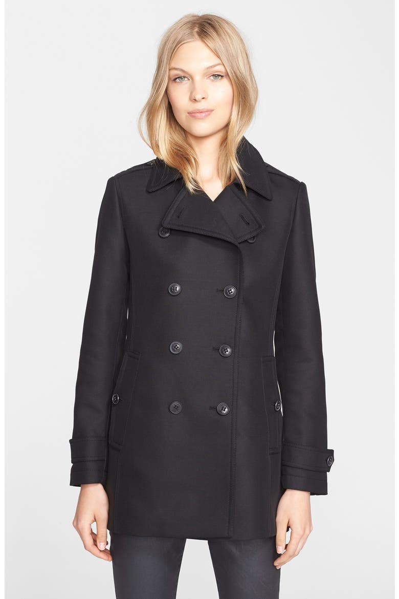 'Needlethorpe' Pleat Back Peacoat, Main, color, BLACK