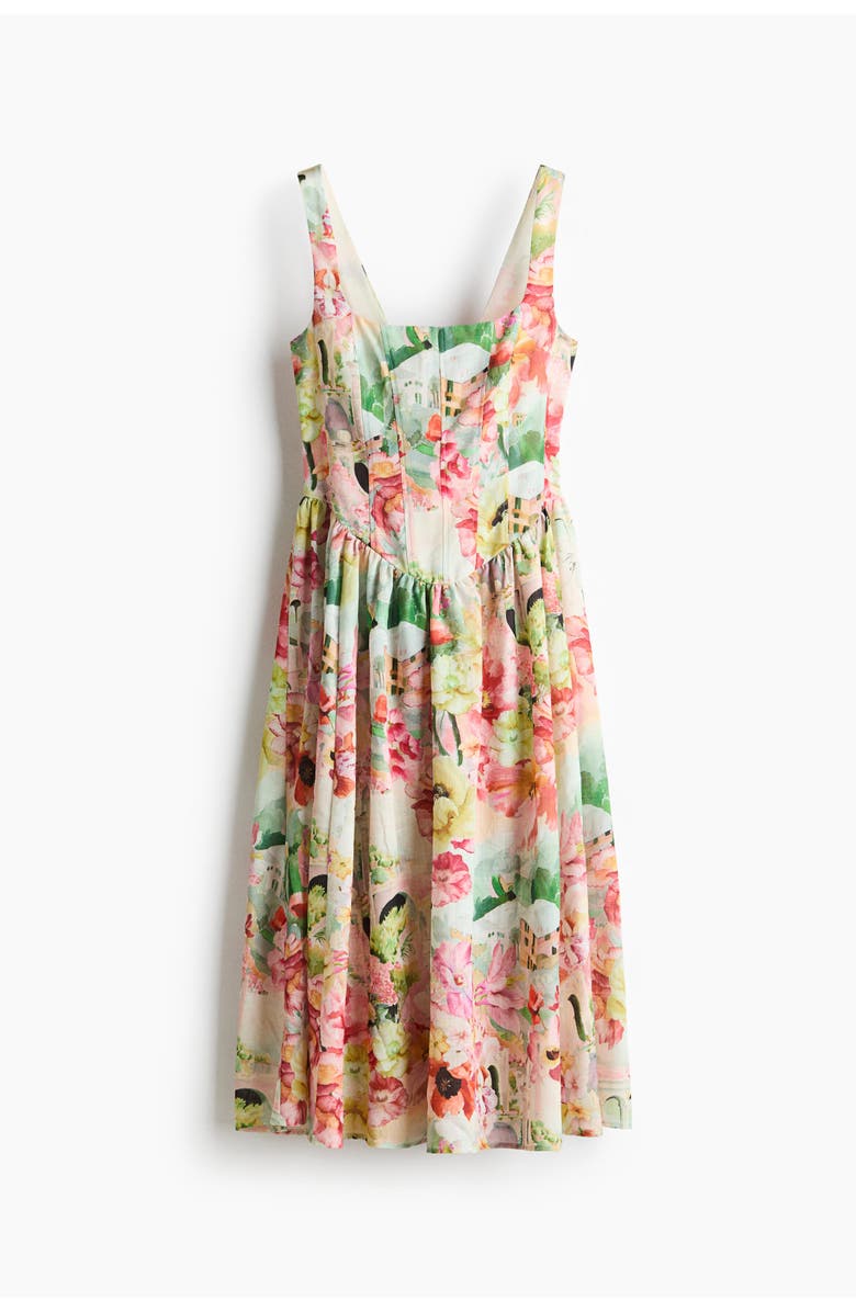 H&M Corset-bodice Dress, Main, color, White/Floral