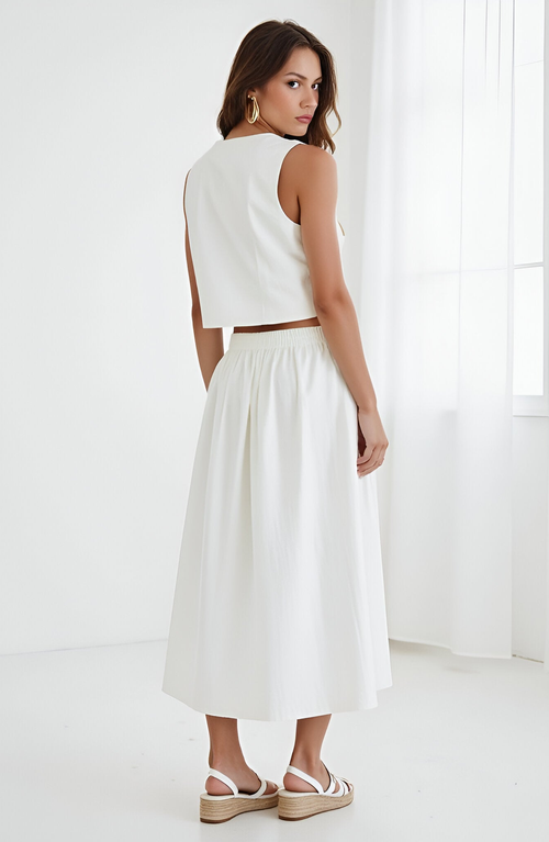 Modenaire Double-breasted Vest And Maxi Skirt Set In Yellow
