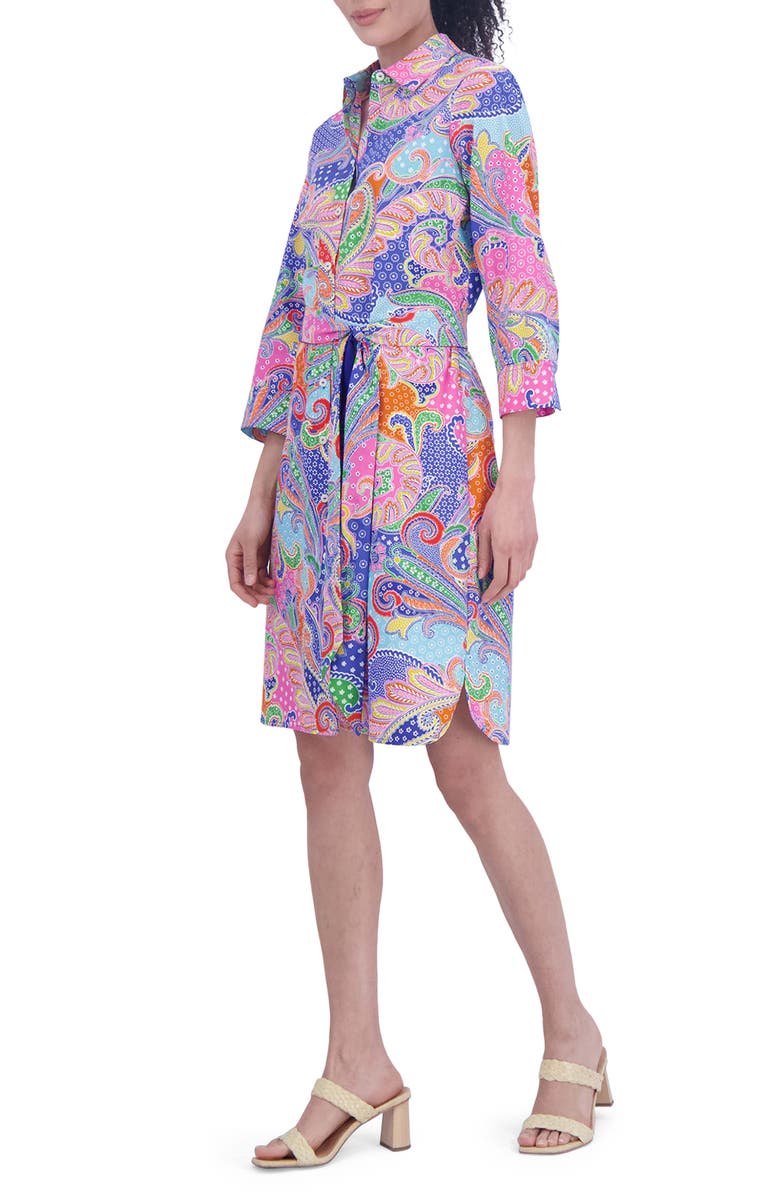 Foxcroft Rocca Paisley Belted Three-Quarter Sleeve Cotton Shirtdress, Alternate, color, 