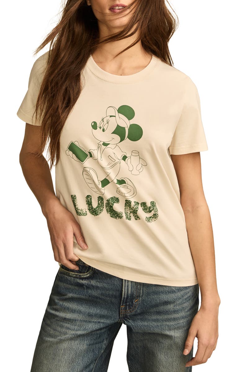 Lucky Brand Minnie Mouse Lucky Cotton Graphic T-Shirt, Main, color, 