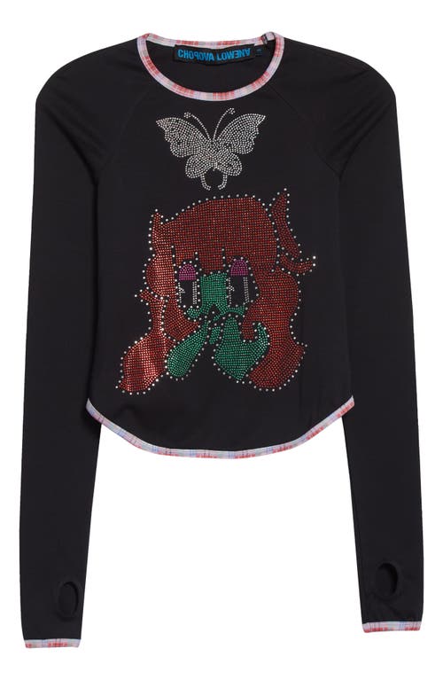 Chopova Lowena Tiny Crystal Fitted Jersey Top In Black