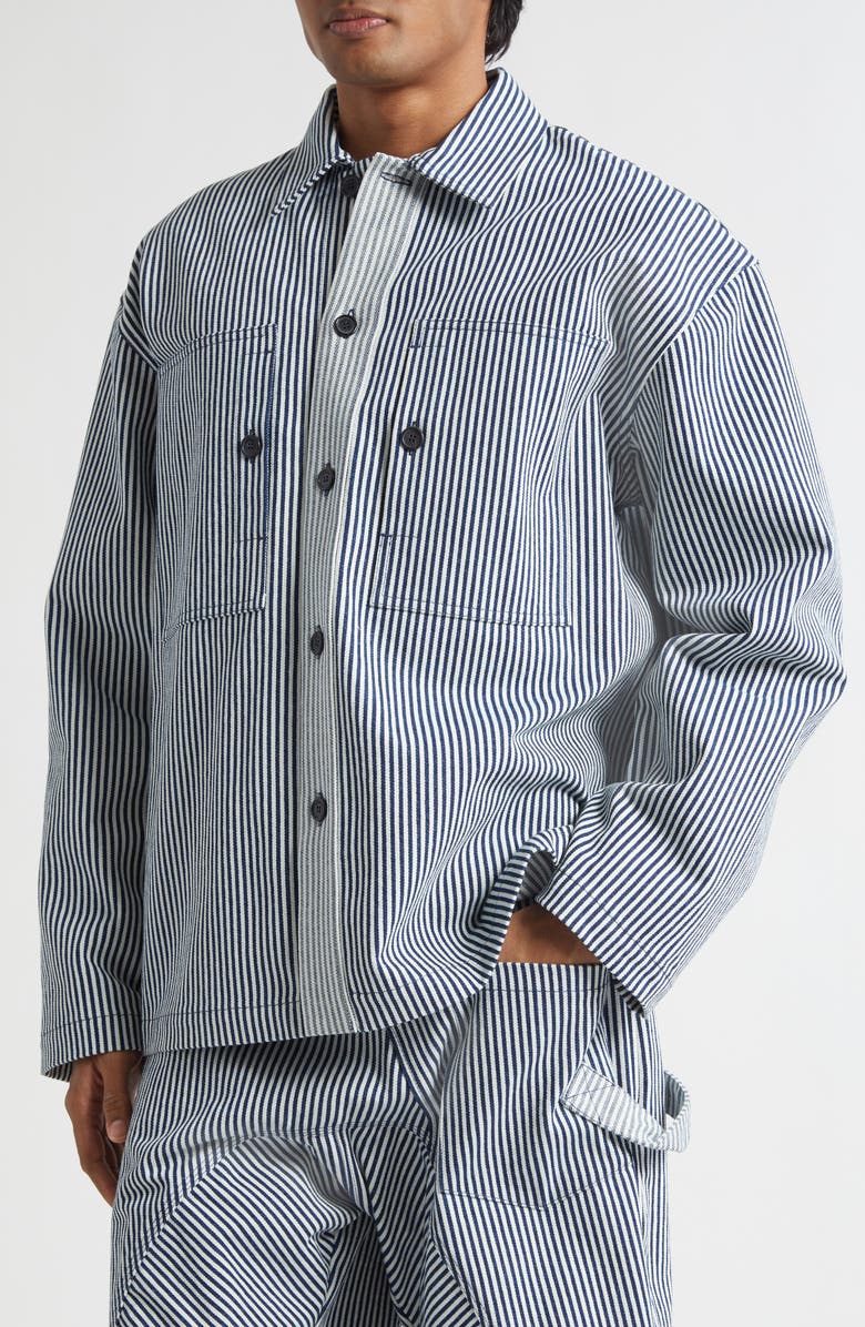 JW Anderson Stripe Patch Pocket Overshirt, Alternate, color, Off White/ Navy