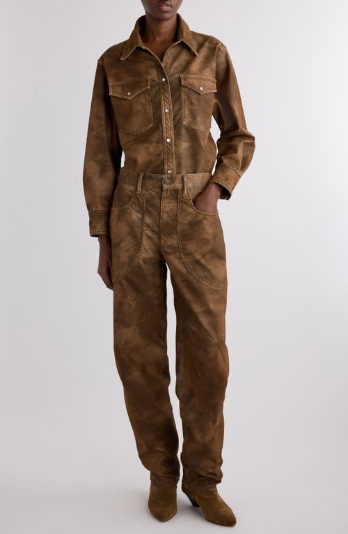 Isabel Marant Étoile Karima Faux Leather Snap-up Shirt In Brown