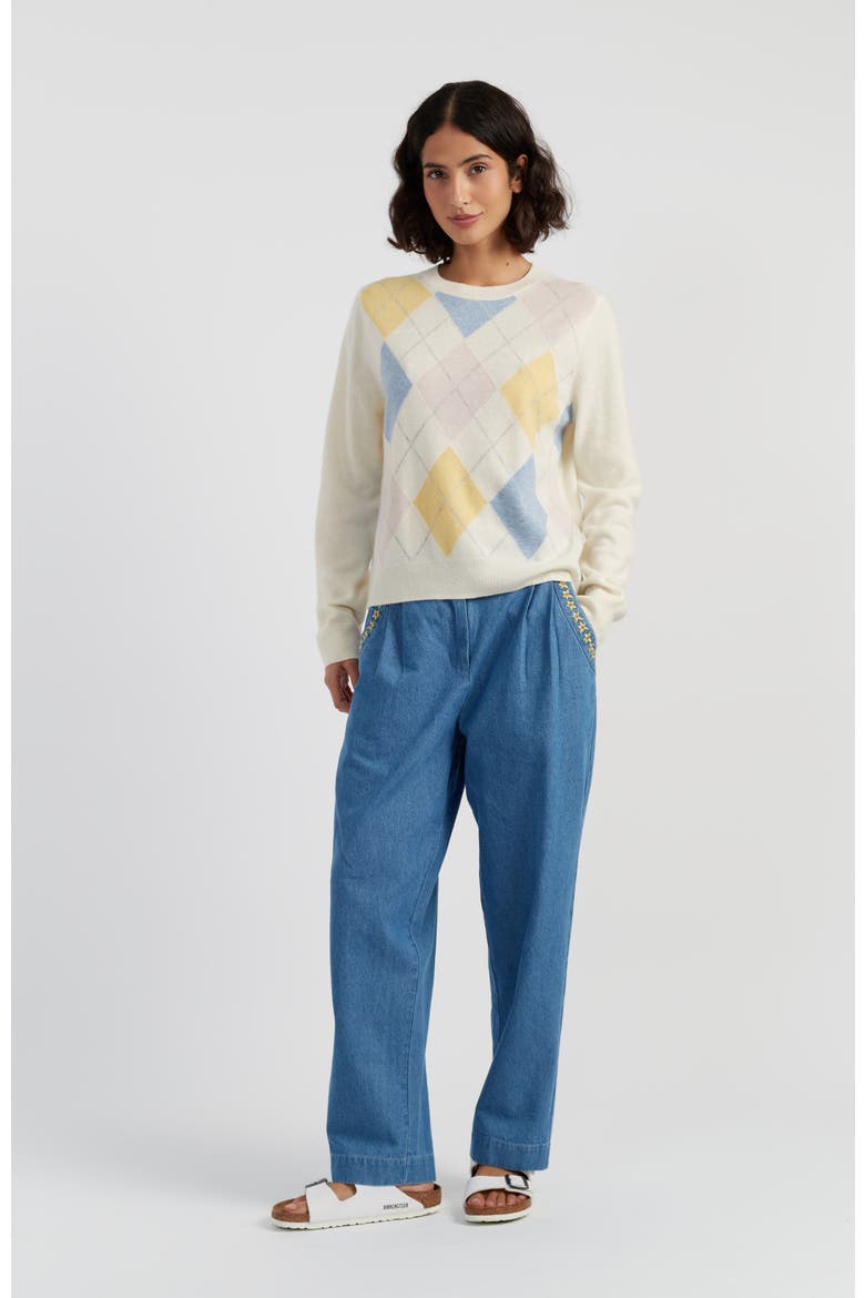 Wool-Cashmere Argyle Sweater, Alternate, color, Cream