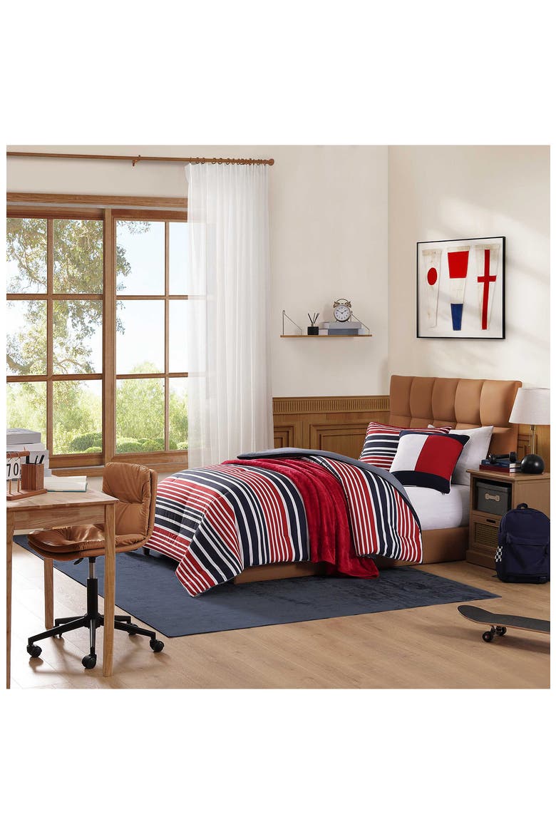 Favorite Stripe Comforter & Shams Set, Alternate, color, WHITE/ MEDIUM RED/ NAVY BLUE