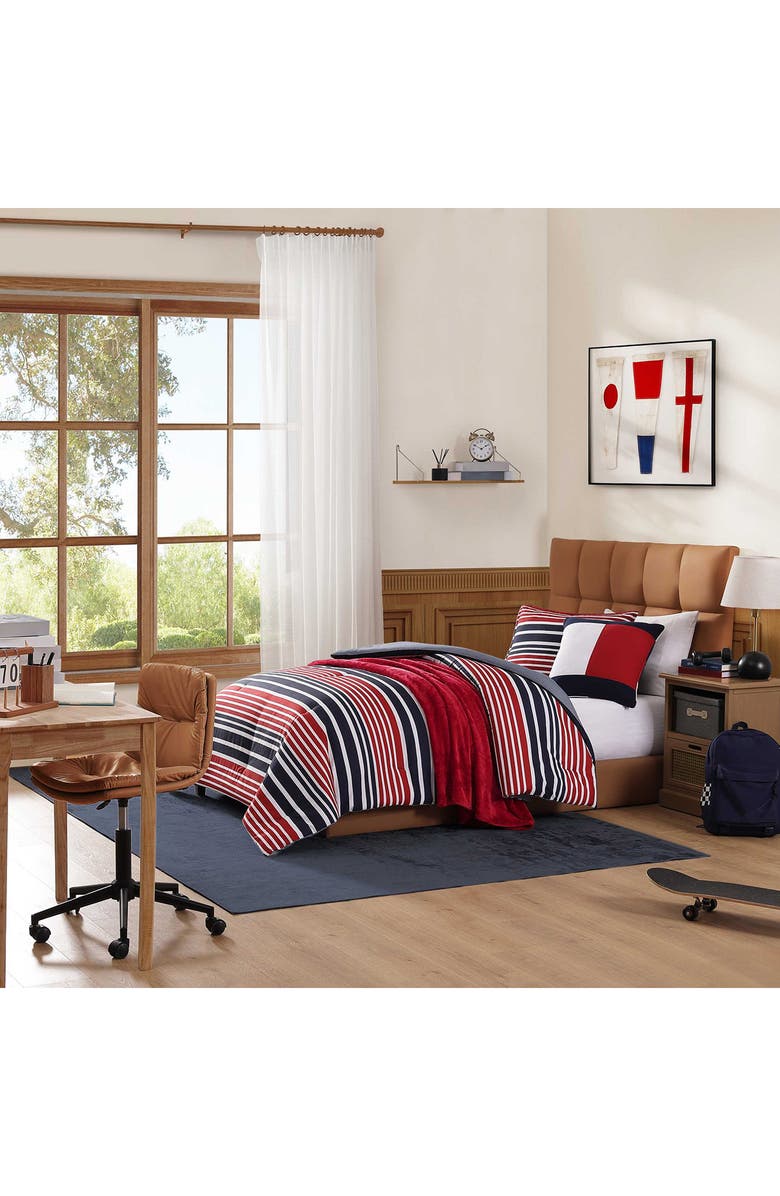 Tommy Hilfiger Favorite Stripe Comforter & Shams Set, Alternate, color, White/ Medium Red/ Navy Blue