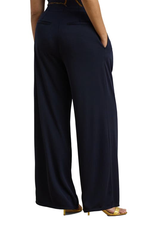 Shop Ralph Lauren Lauren  High Waist Wide Leg Jersey Pants In Lauren Navy
