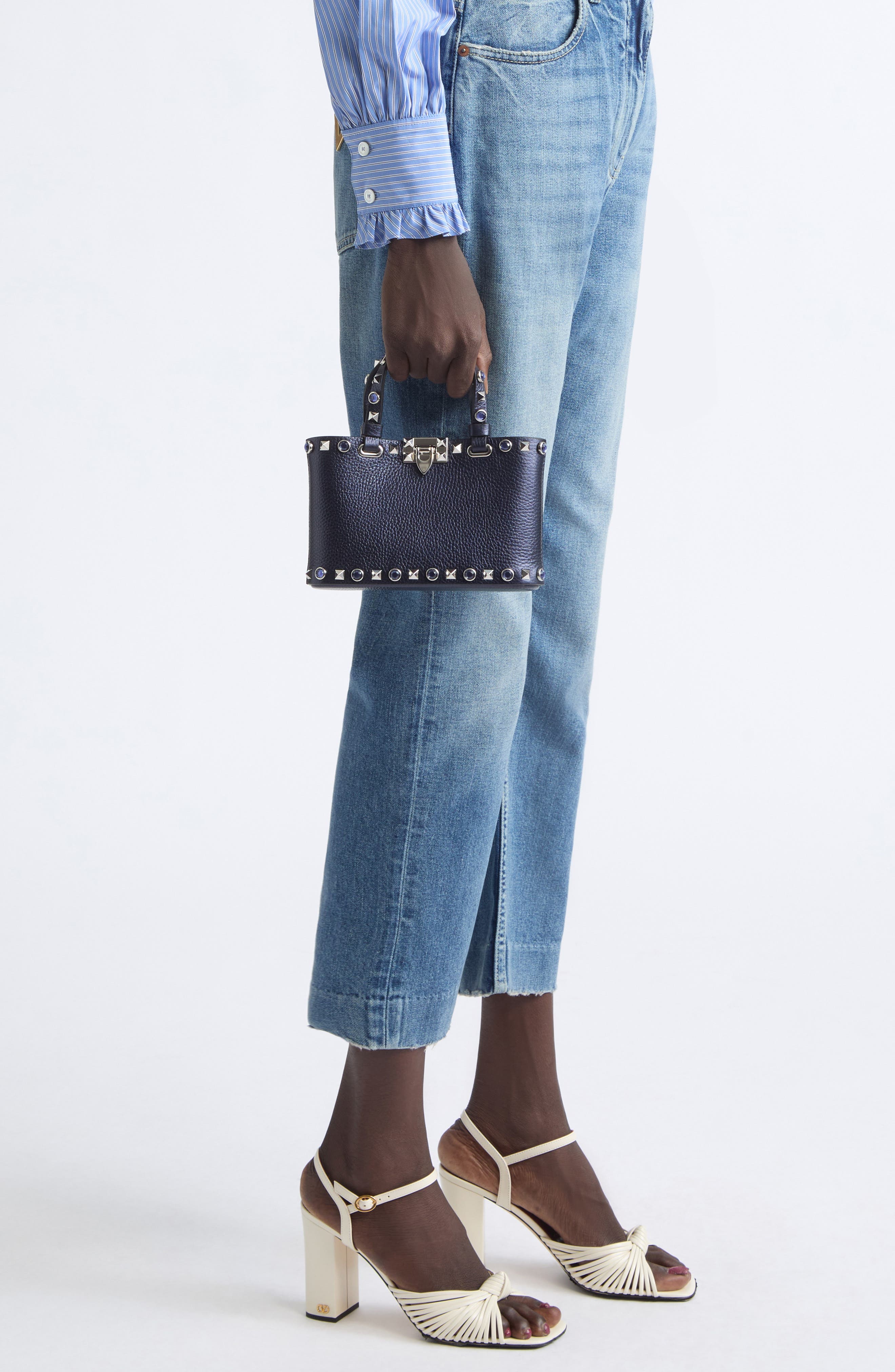 Rockstud Mini Leather Bag, Alternate, color, NAVY