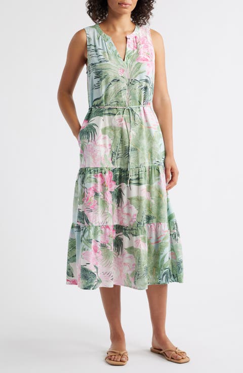 Garden Villa Floral Linen Blend Midi Dress
