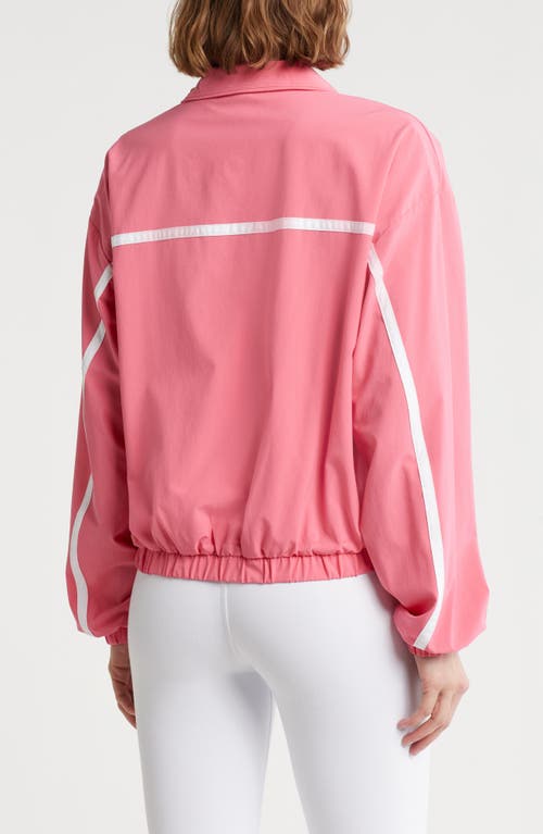 Beyond Yoga Go Retro Track Jacket In Pink Horizon/true Wh