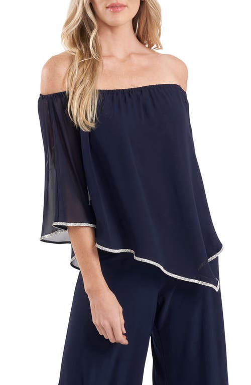 Chaus Rhinestone Trim Sheer Poncho In Blue
