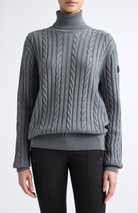 Cable Knit Virgin Wool Turtleneck Sweater