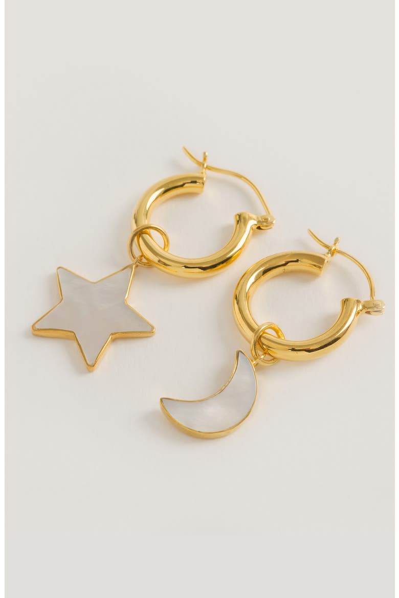 Mini Hoops with Star and Moon, Alternate, color, Gold