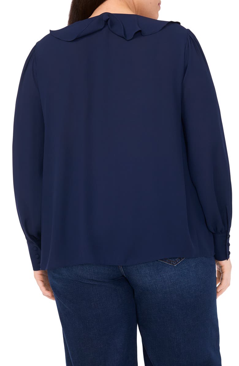 CeCe Ruffle Tie Neck Top, Alternate, color, Classic Navy