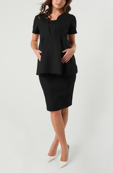Women's Knee Length Maternity Pencil Skirt with Bump Panel in Italian Stretch Suiting Fabric