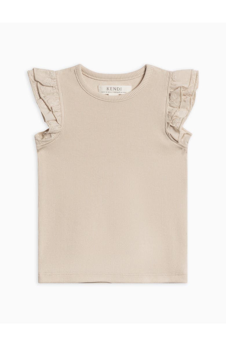 Colored Organics Daphne Ribbed Tank with Eyelet Ruffle, Main, color, Oat