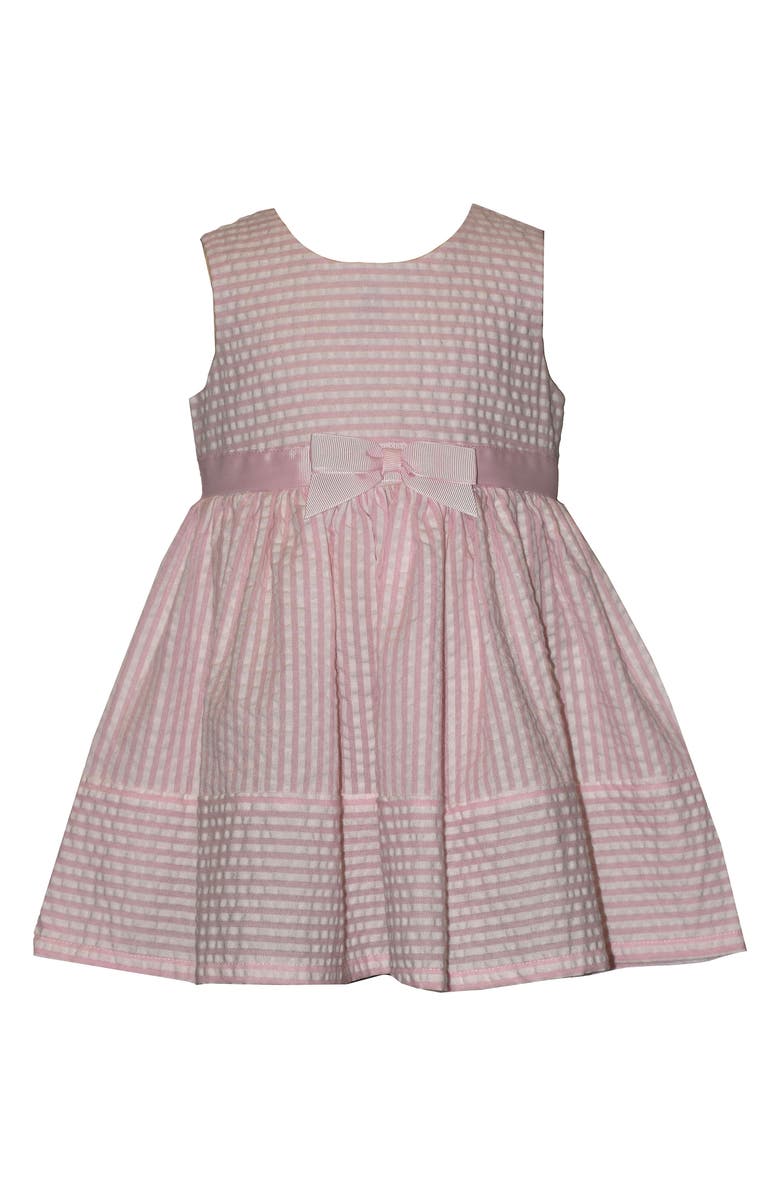 GERSON & GERSON Sleeveless Seersucker Dress & Bunny Cardigan Set, Alternate, color, Pink