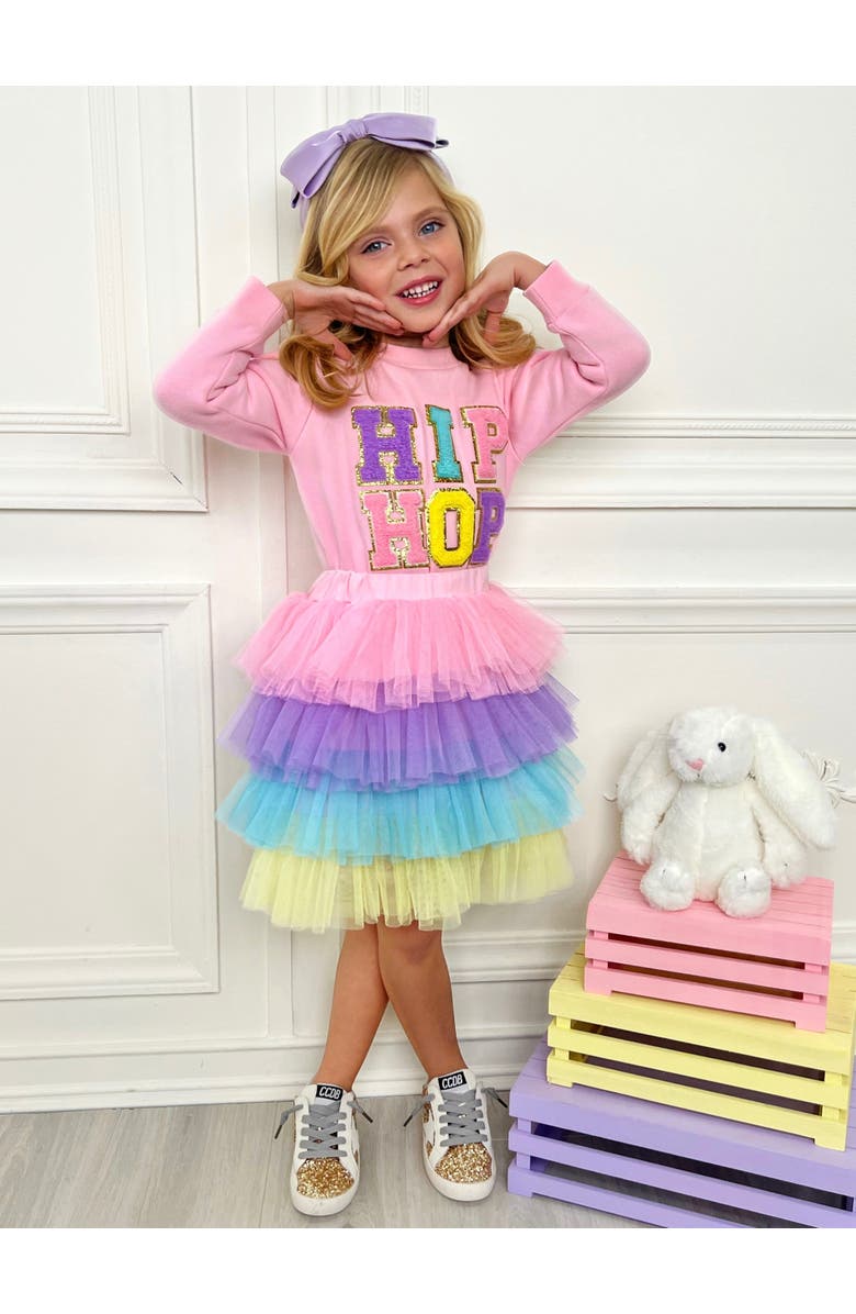 Mia Belle Girls Girls Hip Hop Sparkle Sweatshirt Tutu Skirt Set, Alternate, color, Pink