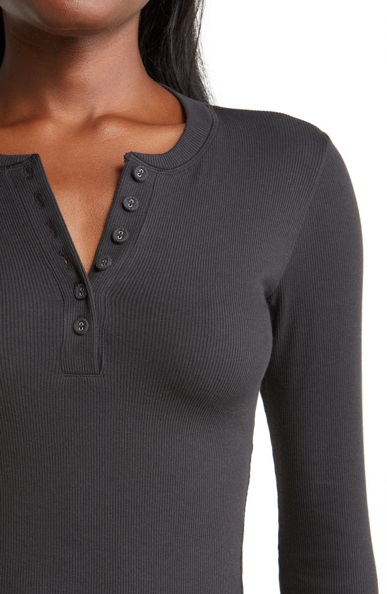 SKIMS Stretch Cotton Rib Long Sleeve Henley, Alternate, color, 