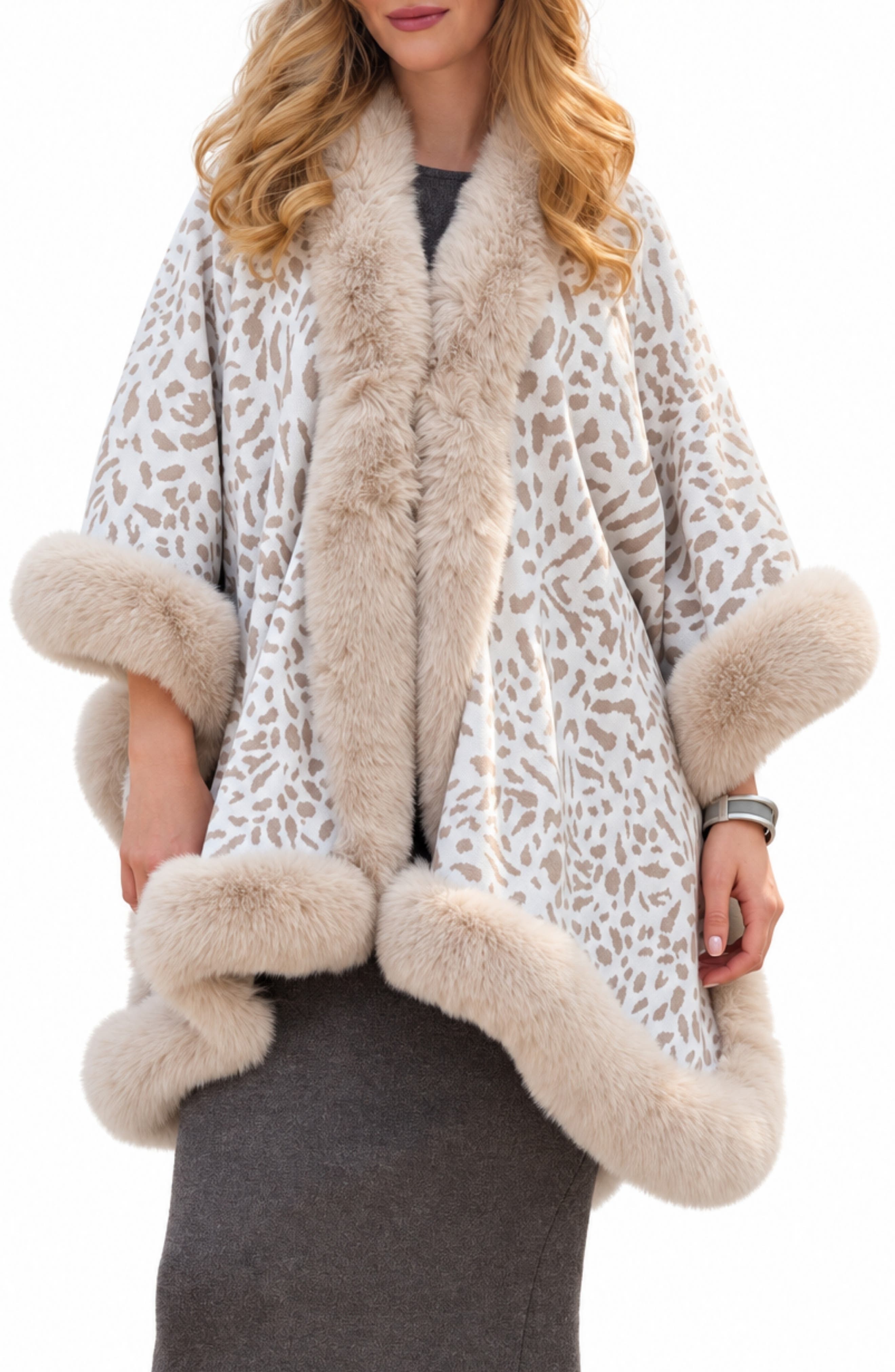 Cheetah Pattern Faux Fur Cape