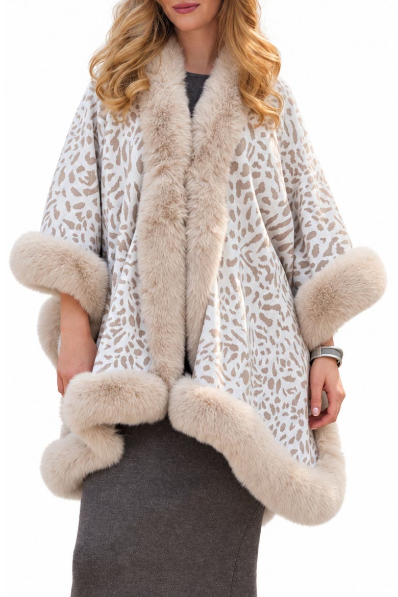 Cheetah Pattern Faux Fur Cape, Main, color, IVORY