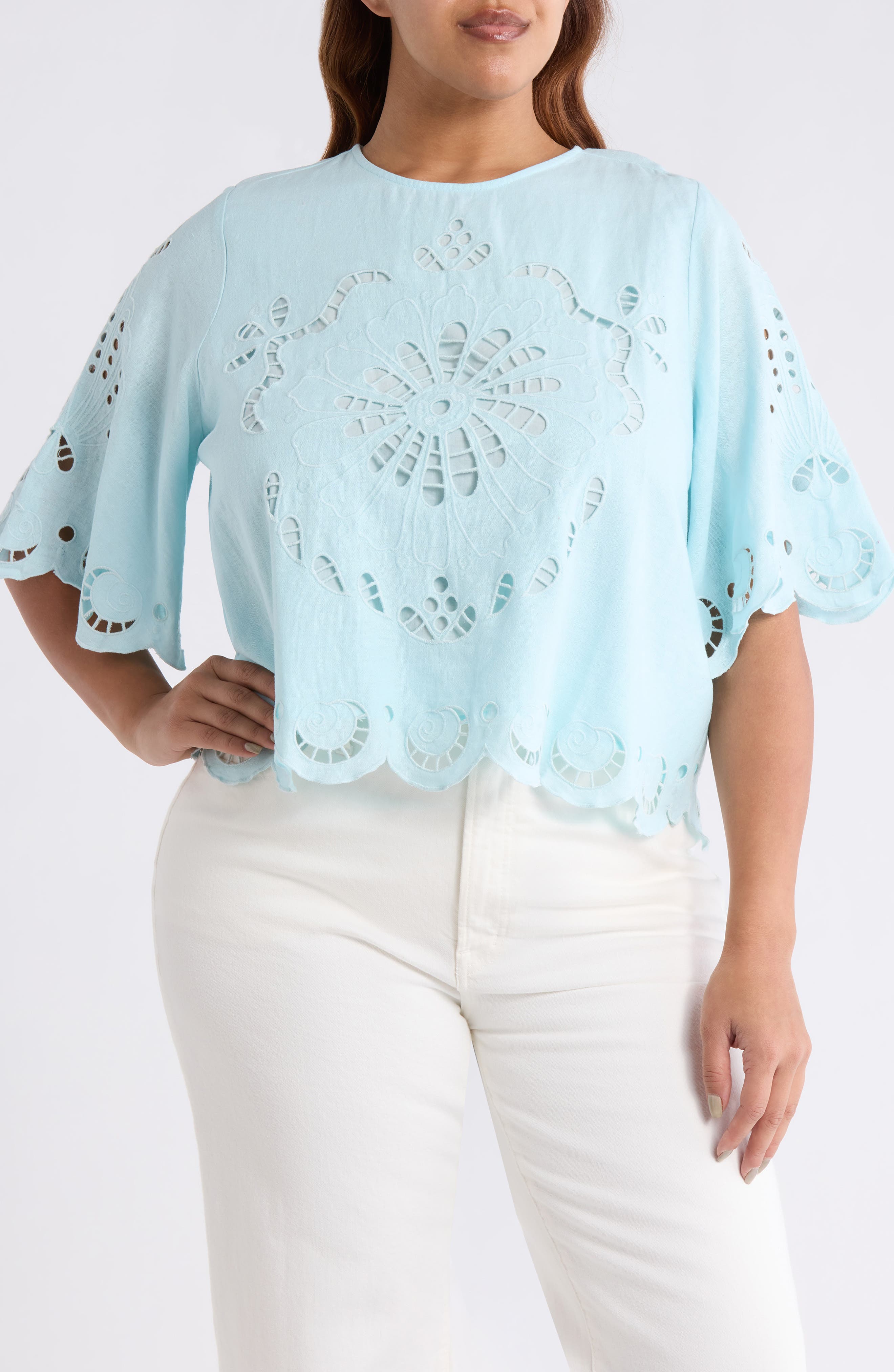 Cutout Linen Blend Top
