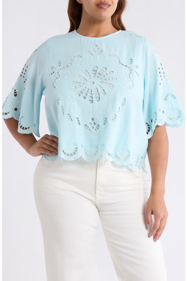 Cutout Linen Blend Top, Main, color, BLUE GLOW