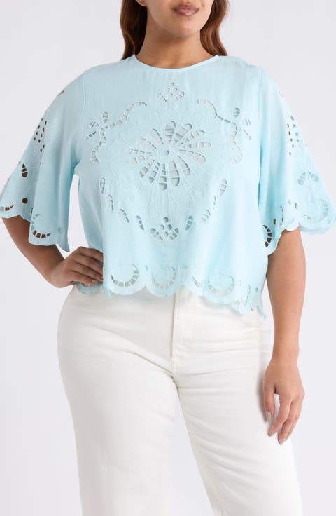 Cutout Linen Blend Top (Plus)