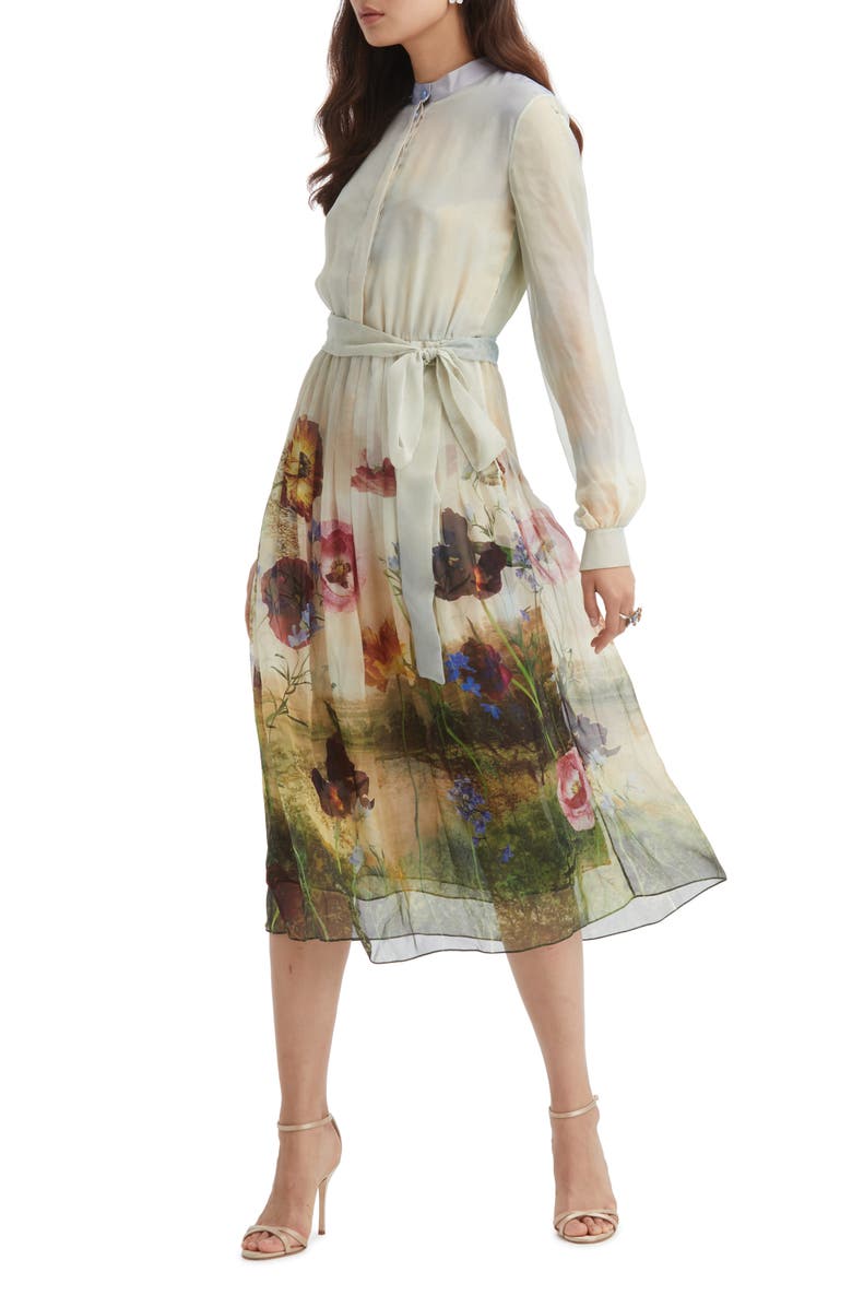 Oscar de la Renta Floral Long Sleeve Silk Chiffon Dress, Main, color, 