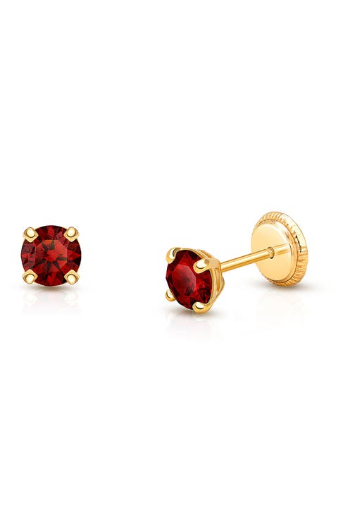 14K Gold 4mm Crystal Birthstone Studs Screw Back Earrings