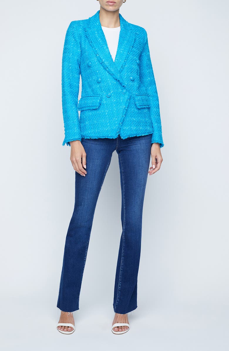 L'AGENCE Kenzie Fringe Double Breasted Blazer, Alternate, color, 